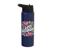 I Love Saturday Colorful Heart Vibes Stainless Steel Insulated Water Bottle