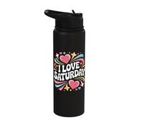I Love Saturday Colorful Heart Vibes Stainless Steel Insulated Water Bottle