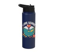I Love School Book Enthusiast Heart Learning Stainless Steel Insulated Water Bottle