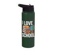 I Love School Books Globe Pencil Student Life Stainless Steel Insulated Water Bottle