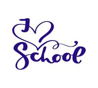 i Love School Hand dranw Brush Calligraphy Lettering Education Inspiration Phrase Fine Carving Decals 50.4x71.5cm Wall beautification DarkBlue