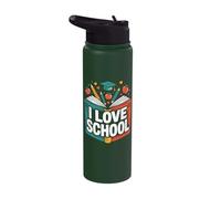 I Love School Pencil Apple Book Hearts Stainless Steel Insulated Water Bottle