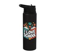 I Love School Pencil Apple Book Hearts Stainless Steel Insulated Water Bottle