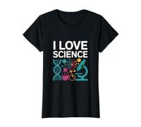 I Love Science Microscope DNA Atom Chemistry Value Graphic T-Shirt, Women, Black, XL