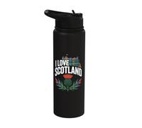 I Love Scotland Thistle Tartan Castle Stainless Steel Insulated Water Bottle