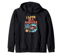 I Love Sea Animals Cute Ocean Creatures Zip Hoodie