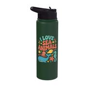 I Love Sea Animals Ocean Conservation Design Stainless Steel Insulated Water Bottle