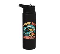 I Love Sea Animals Playful Ocean Creatures Stainless Steel Insulated Water Bottle