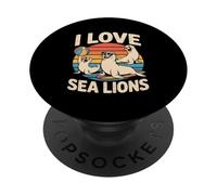 I Love Sea Lions Retro Beach Vibes PopSockets Adhesive PopGrip