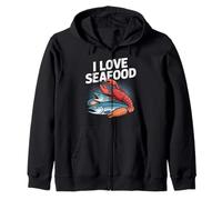 I Love Seafood Lobster Fish Design Zip Hoodie