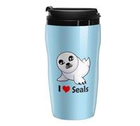 I Love Seal Coffee Cup Travel Mug with Leakproof Lid Double Wall Tumbler Water Bottle 250ml