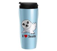 I Love Seal Coffee Cup Travel Mug with Leakproof Lid Double Wall Tumbler Water Bottle 350ml