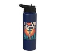 I Love Seattle Space Needle Trees Sunset Stainless Steel Insulated Water Bottle