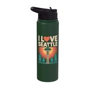 I Love Seattle Space Needle Trees Sunset Stainless Steel Insulated Water Bottle