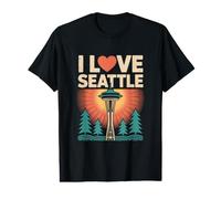 I Love Seattle Space Needle Trees Sunset Value Graphic T-Shirt