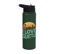 I Love Seattle Vintage Urban Skyline Design Stainless Steel Insulated Water Bottle