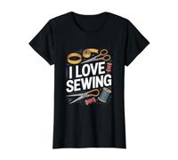 I Love Sewing Enthusiast Delight Value Graphic T-Shirt, Women, Black, L
