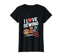 I Love Sewing Heart Craft Thread Scissors Value Graphic T-Shirt, Women, Black, S