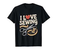 I Love Sewing Heart Scissors Thread Value Graphic T-Shirt, Men, Black, L