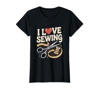 I Love Sewing Heart Scissors Thread Value Graphic T-Shirt, Women, Black, L