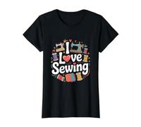 I Love Sewing Sewing Machines Thread Spools Value Graphic T-Shirt, Women, Black, L