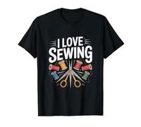 I Love Sewing Spools Scissors Threads Fun Value Graphic T-Shirt, Men, Black, L