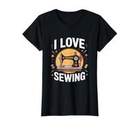 I Love Sewing Vintage Sewing Machine Fun Value Graphic T-Shirt, Women, Black, L