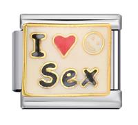 I Love Sex Heart Silver Italian 9mm Link Stainless Steel Bracelet Charm Compatible With Nomination 9mm Bracelet