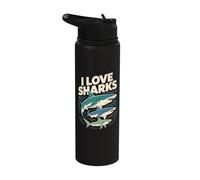 I Love Sharks Ocean Animals Art Stainless Steel Insulated Water Bottle
