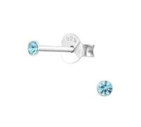 I love silver jewellery 925 Sterling Silver Aquamarine CZ Crystal Stud Earrings - Dainty Birthstone Studs for Woman & Girls - Tiny 2mm Stacking Studs - Everyday Wear