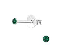 I love silver jewellery 925 Sterling Silver Emerald Green Crystal Stud Earrings - Hypoallergenic Minimalist Round Earrings for Woman & Girls - Tiny 2mm Stacking Studs - Everyday Wear