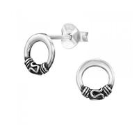 I love silver jewellery Bali 925 Sterling Silver Stud Earrings - 7mm Round Tribal Hoop Design, Oxidized Finish, Hypoallergenic Jewellery for Women & Girls