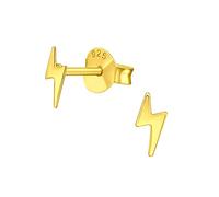 I love silver jewellery Sterling Silver Lightning Bolt Stud Earrings - 18K Gold Plated, 8mm Thunderbolt Studs for women & Girls