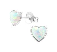 I love silver jewellery Sterling Silver Synthetic Opal Heart Stud Earrings - Dainty 925 Silver Earrings for Women & Girls - Hypoallergenic, Iridescent White Gem Jewellery Gift