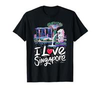 I Love Singapore City Skyline with Merlion Design T-Shirt