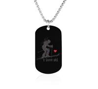 I Love Ski Fashion Memorial Necklaces Printed Titanium Steel Pendant Jewelry Novelty Picture Necklace Dog Tags for Men Women