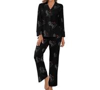 I Love Ski Women's Pajama Set Novelty Long Sleeve Sleepwear Lounge