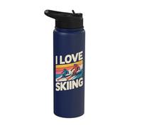 I Love Skiing Retro Style Fun Design Stainless Steel Insulated Water Bottle