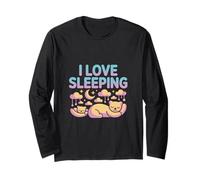 I Love Sleeping Cute Cats Moon Clouds Stars Long Sleeve T-Shirt