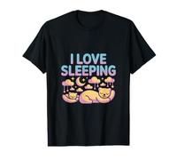 I Love Sleeping Cute Cats Moon Clouds Stars Value Graphic T-Shirt