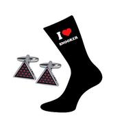 I Love Snooker Design Large Mens Socks and Snooker Triangle Cufflinks Gift Set (X6VL041-X2N172)