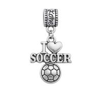 I Love Soccer Charm Bead - Silver-Plated Dangle Charm for Soccer Players, Fans & Coaches - Compatible with Pandora, Troll, Chamilia & European Bracelets - Gift for Soccer Lovers
