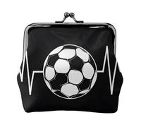 I Love Soccer Full Double-Sided Printed Pattern Women's and Girls' Fashionable Leather Kiss Lock Coin Purse Card Bag