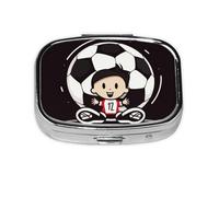 I Love Soccer Print Pill Box Square Pill Case 2 Compartment Small Metal Medicine Organizer Portable Travel Pillbox for Pocket Purse Cute Mini Pill Container to Hold Daily Vitamins