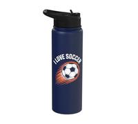 I Love Soccer Speeding Ball Design Stainless Steel Insulated Water Bottle