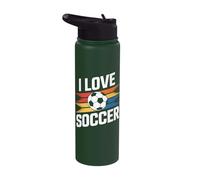 I Love Soccer Vibrant Retro Style Design Stainless Steel Insulated Water Bottle