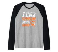 I Love Someone with ADHD Awareness Arrow Heart Orange Ribbon Raglan Baseball Tee