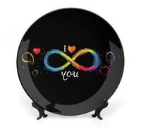 I Love Someone with Autism Awareness Infinity Ceramic Decorative Plates for Display Ornaments with Stand for Kitchen Home Decor 6inch