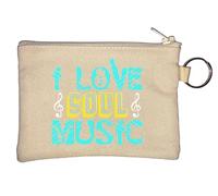 I Love Soul Music Key Chain Coin Purse Beige