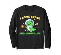I Love Space and Dinosaurs Kids Cute Cartoon Dino Long Sleeve T-Shirt